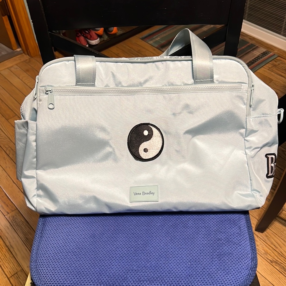 Vera Bradley ReActive Weekender Travel Bag with custom patches. Light blue